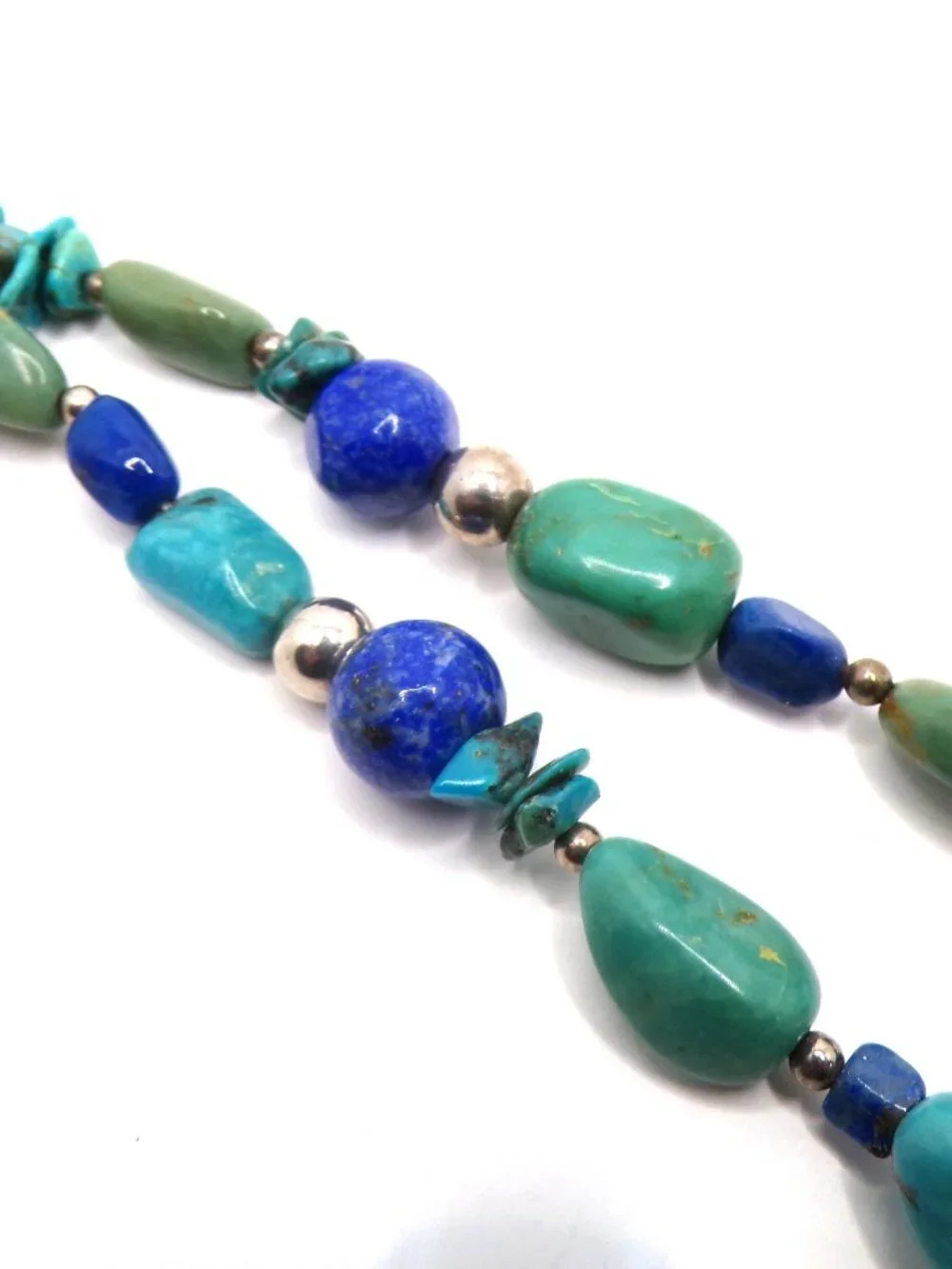 Free-Form Turquoise & Lapis Necklace – Sterling Silver Beads & Clasp
